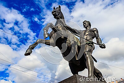 The Horse Tamers sculpture on Anichkov bridge in St. Petersburg, Russia Stock Photo