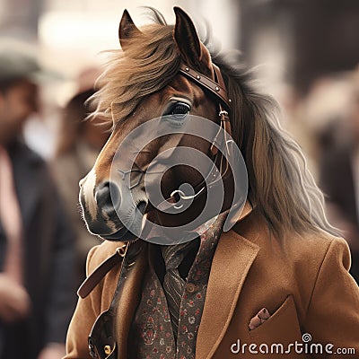 A horse wearing a suit and tie, AI Stock Photo