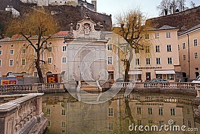 Horse well at the Kapitelplatz Square. Salzburg, Austria Editorial Stock Photo