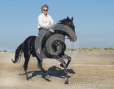 Horse woman galloping Stock Photo