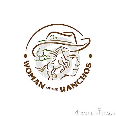 Horse with woman on rancho logo concept Vector Illustration