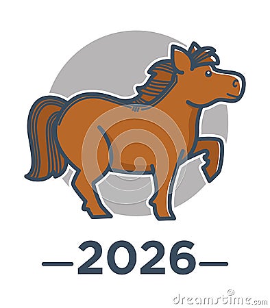 Horse zodiac sign, Chinese horoscope, 2026 New Year symbol Vector Illustration