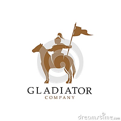 Horseback Knight Silhouette, Horse Warrior Paladin Medieval logo Vector Illustration