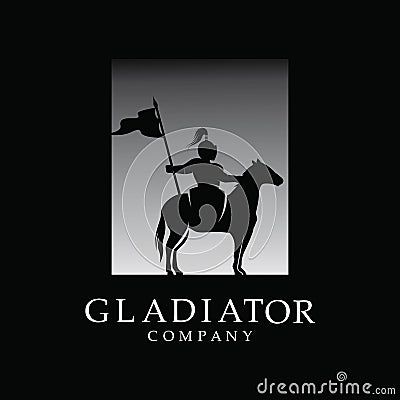 Horseback Knight Silhouette, Horse Warrior Paladin Medieval logo Vector Illustration