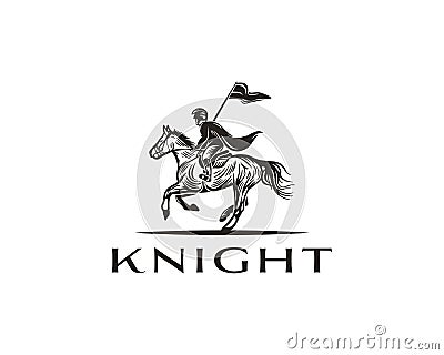 Horseback Knight Silhouette Logo. Horse Warrior Paladin Medieval logo design Vector Illustration