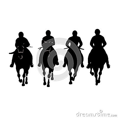 Horseback rider black icon on white background. Race horsemen silhouette Vector Illustration