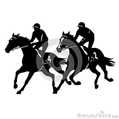 Horseback rider black icon on white background. Race horsemen silhouette Vector Illustration