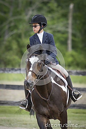 Horseback rider looking for next jump Stock Photo