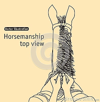 Horseback riding hand black line top view Vector Illustration