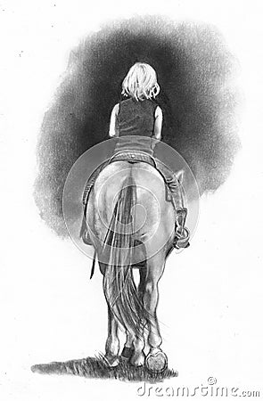 Horseback Riding: Pencil Drawing Stock Photo - Image: 19552160