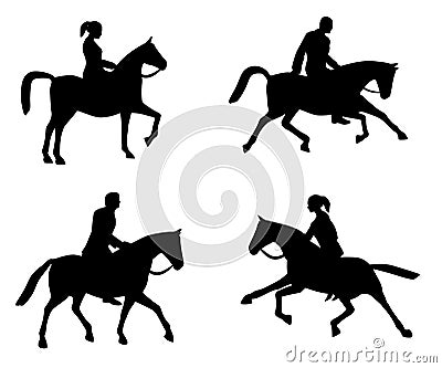 Horseback Riding Silhouettes Cartoon Illustration