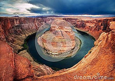 Horsehoe Bend Colorful Canyon Cut by the Colorado River Stock Photo