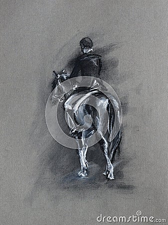 Horseman black and white sketch Stock Photo