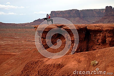 Horseman at John Ford Point, Monument Valley, Arizona Stock Photo