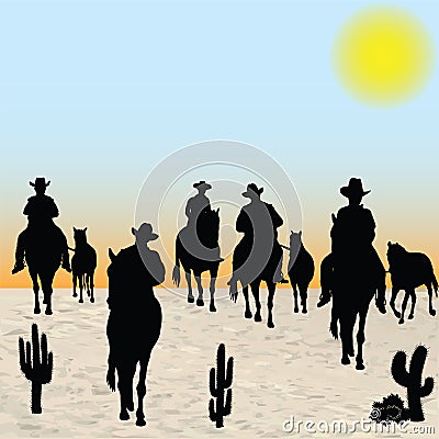 Horsemen Group Vector Illustration