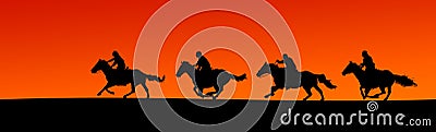 Horsemen Silhouette Panorama (clipping paths) Vector Illustration