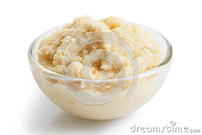 Horseradish sauce in small glass bowl in perspective. Stock Photo