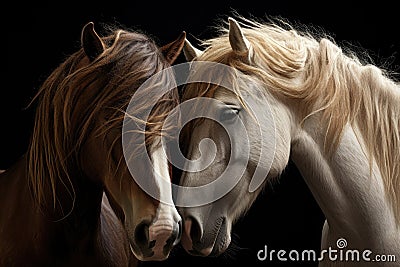 horses grooming each others mane Stock Photo