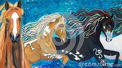 Horses oil painting Stock Photo