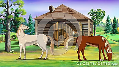 Horses at the ranch illustration Stock Photo