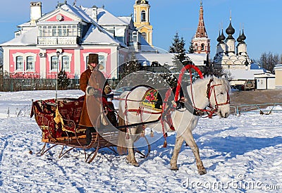 Horses with sledge in Suzdal, Russia Editorial Stock Photo