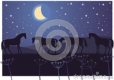 Horses and stars Vector Illustration