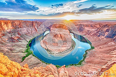 Sunset at famous horseshoe bend near Page, Arizona USA Stock Photo