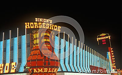 The Horseshoe Casino and Hotel at night, Las Vegas, NV Editorial Stock Photo