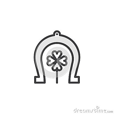 Horseshoe and clover outline icon Vector Illustration