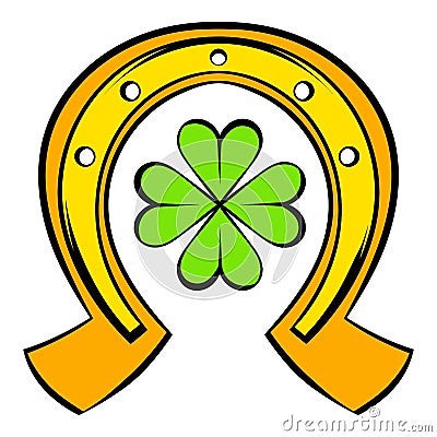 Horseshoe and four leaf clover icon, icon cartoon Vector Illustration