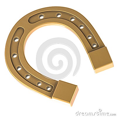 Horseshoe from gold, copper, bronze or brass. 3D rendering Stock Photo