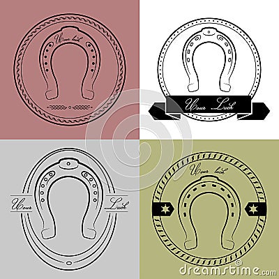 Horseshoe logos in different styles. With the inscription- your luck. Vector Illustration