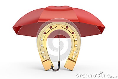 Horseshoe with umbrella, protect your luck. 3D rendering Stock Photo