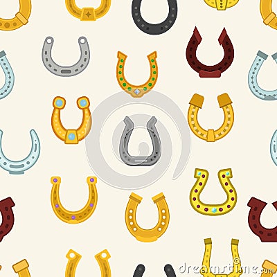 Horseshoe vector luck horse hoof shoe lucky symbol fortune talisman icons animal leg illustration seamless pattern Vector Illustration