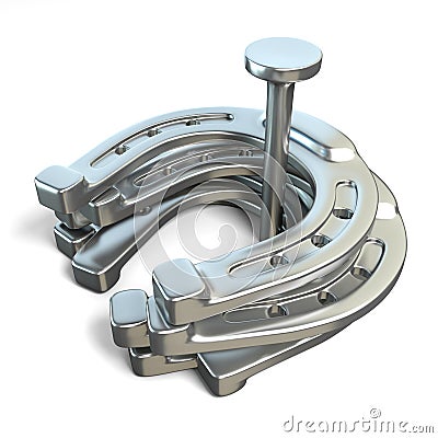 Horseshoes around the iron nail. 3D Cartoon Illustration