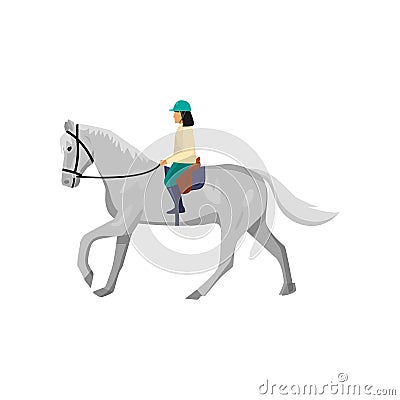 Woman and gray horse isolated on white background Vector Illustration