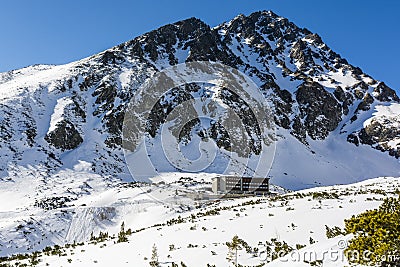 Horsky hotel Sliezsky dom in winter mountain scenery in the Tatra Mountains. Slovakia Editorial Stock Photo