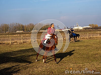 Demonstration of Horse Riding School, , Hortobagy, Hungary. Editorial Stock Photo