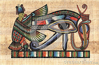 Horus ancient eye on papyrus paper Cartoon Illustration