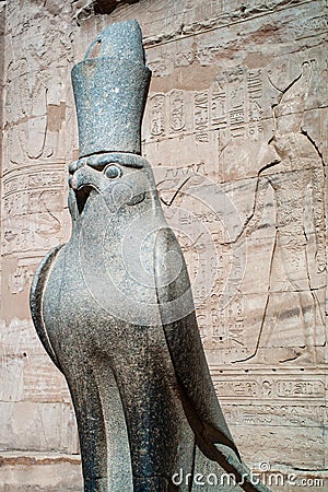 Horus of Edfu called Hor-Behdeti Statue in Egypt Stock Photo