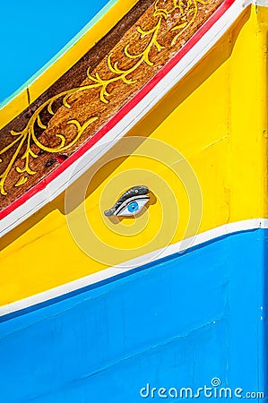 Horus or Osiris eye in Luzzu at Marsaxlokk, Malta Stock Photo