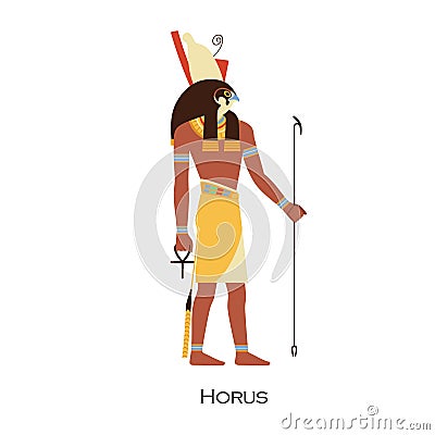 Horus profile, Egyptian god. Hor, Ancient Egypts deity of kingship and sky. Falcon-headed character of old civilization Vector Illustration