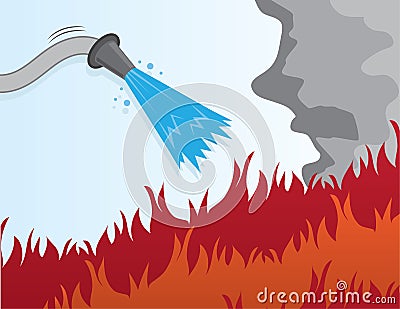Hose Putting Out Fire Vector Illustration