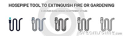 Hosepipe tool to extinguish fire or gardening icon in filled, thin line, outline and stroke style. Vector illustration of two Vector Illustration