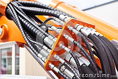 Hoses of hydraulic machine Stock Photo