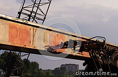 hoses and tubes of the hydraulic system from heavy machinery - Machine to hammer the piles in the construction road junction in M Stock Photo