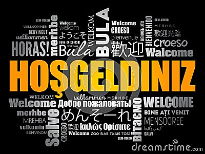 Hosgeldiniz Welcome in Turkish word cloud Stock Photo