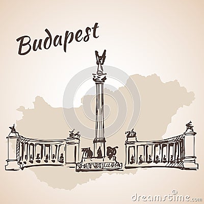 Hosok tere - the major squares in Budapest, Hungary Vector Illustration