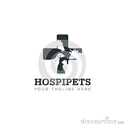 Hospipets logo, negative space pet and cross health vector Vector Illustration