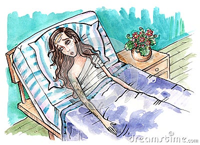 Hospital bed illustration Cartoon Illustration